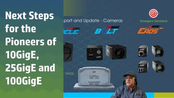 Describes evolving technologies in 10GigE, 25GigE and 100GigE area scan and line scan cameras. Also focuses on GPU Direct image processing.