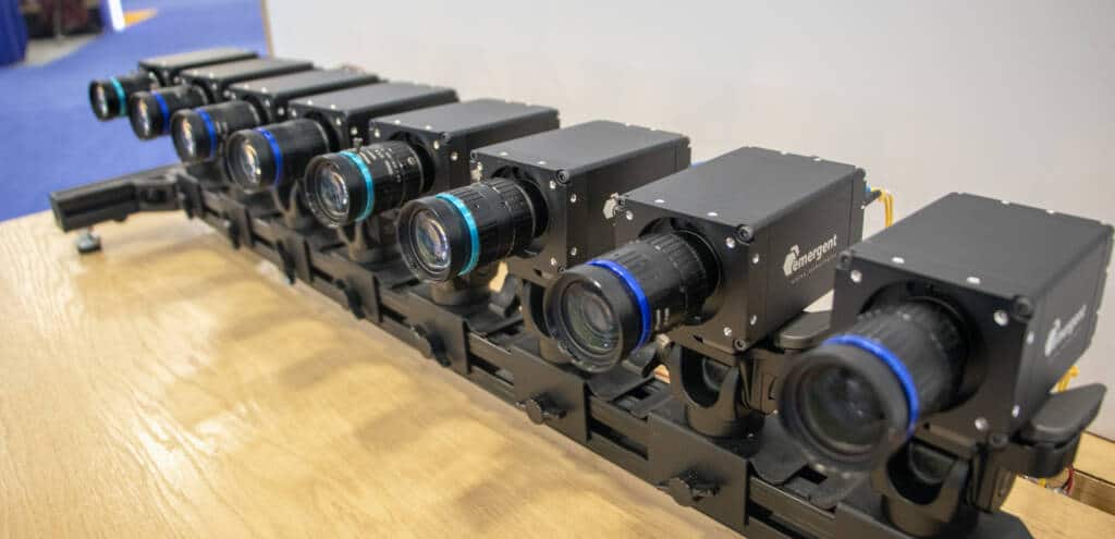 Eight BOLT 25GigE cameras set up for a demo at VISION 2026 showing deep-learning pipeline in eSDK Pro